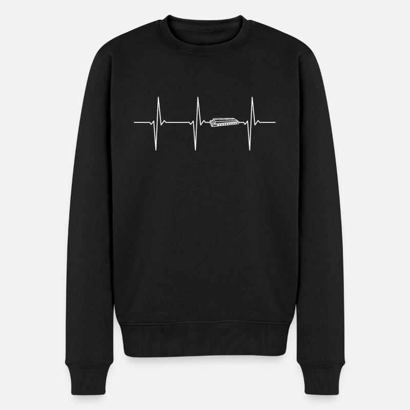 Mundharmonika EKG Herzschlag - Männer Premium Bio Pullover - Schwarz