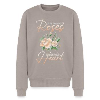 pétales de rose roses arôme de roseraie parfum de rose - Pull Premium bio Homme - taupe - Devant - Nico (187cm)