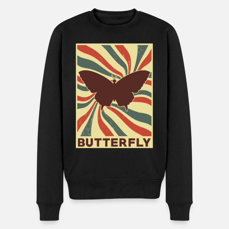 Schmetterling Retro Vintage - Männer Premium Bio Pullover - Schwarz
