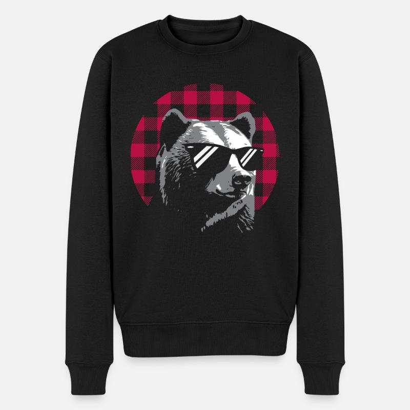 Red Buffalo Plaid Bär - Männer Premium Bio Pullover - Schwarz