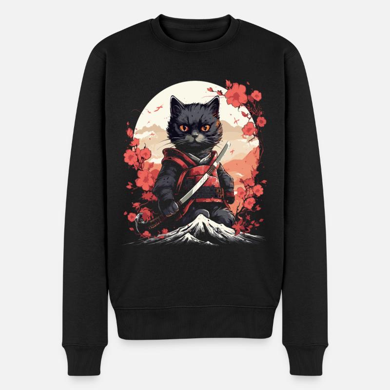 Ancien Guerrier du Japon Chat Ninja | Minou samouraï - Pull Premium bio Homme - noir