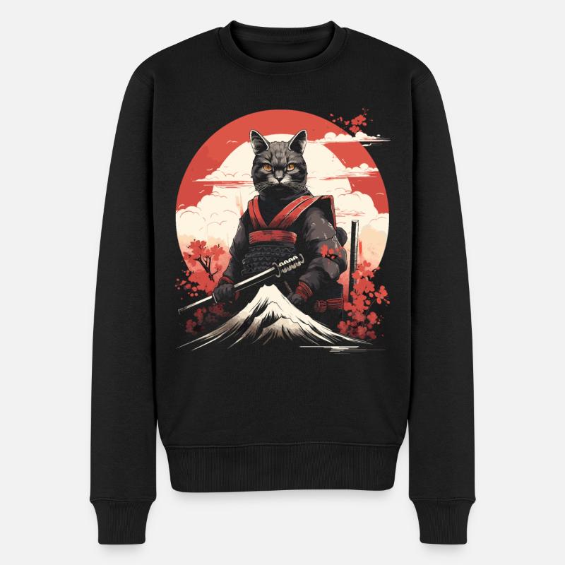 Ancient Japan Warrior Ninja Cat | Samurai Kitty - Männer Premium Bio Pullover - Schwarz