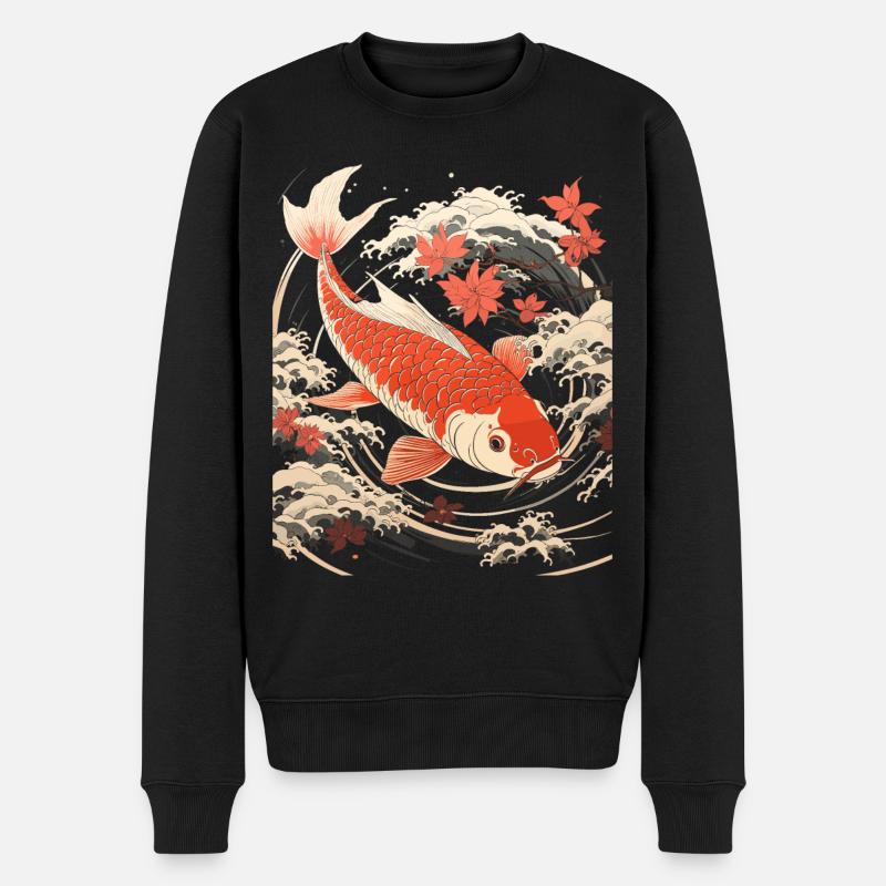 Poisson Koi japonais traditionnel - Pull Premium bio Homme - noir