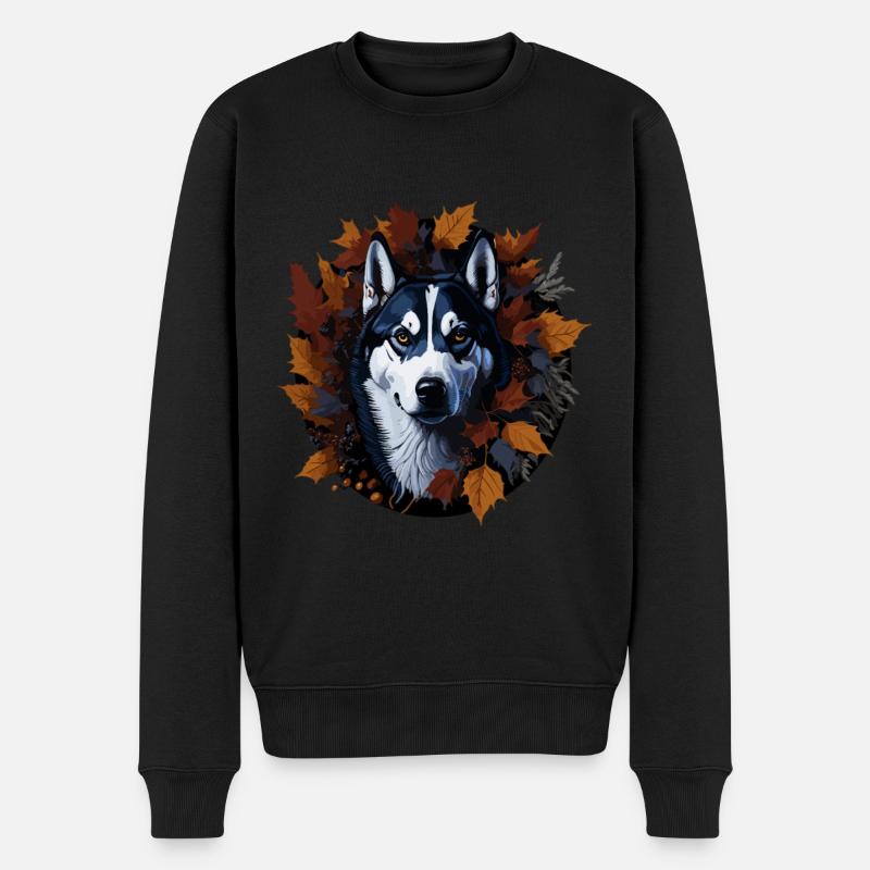 Siberian Husky Hund Im Herbst Herbst Blätter - Männer Premium Bio Pullover - Schwarz