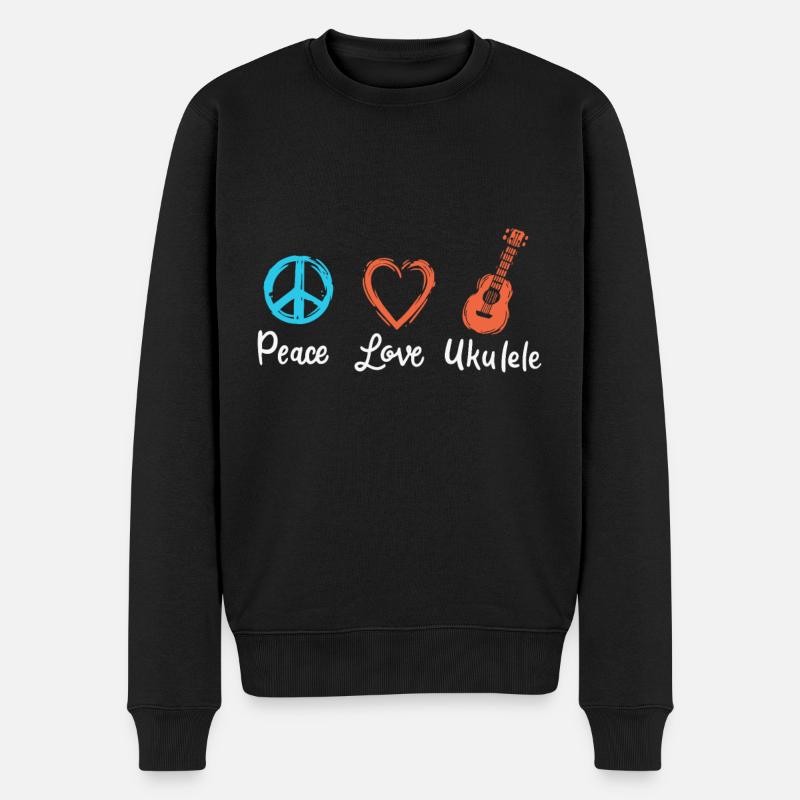 Peace Love Ukulele - Männer Premium Bio Pullover - Schwarz
