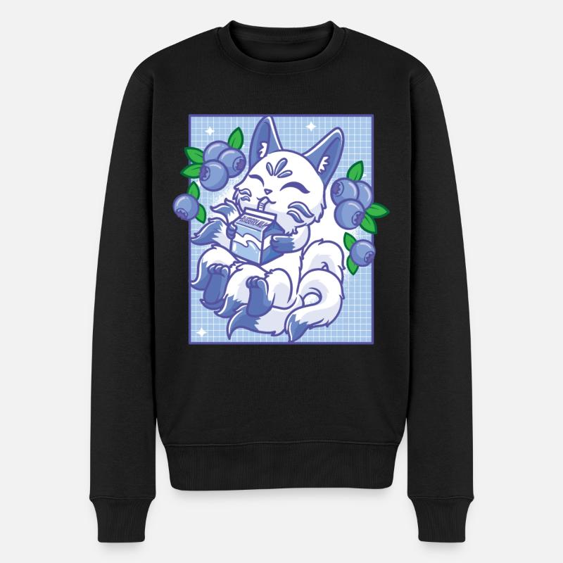 Kitsune Japan Anime Kawaii Blaubeere - Männer Premium Bio Pullover - Schwarz