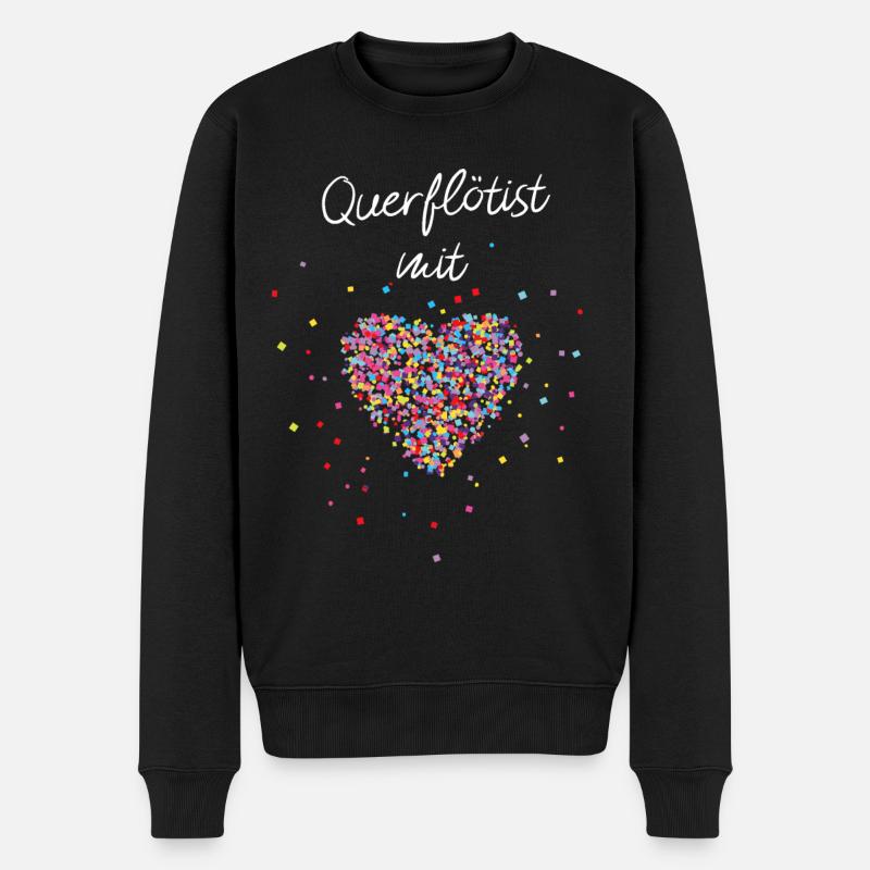 Querflötist mit Herz Querflöte Musiklehrer Musik - Männer Premium Bio Pullover - Schwarz