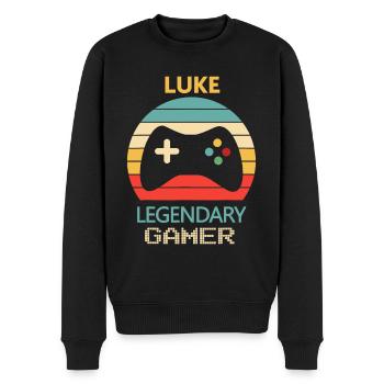 Luke Name Gift, Personalised Legendary Gamer - Men's Premium Organic Jumper - black - Front - Nico (187cm)