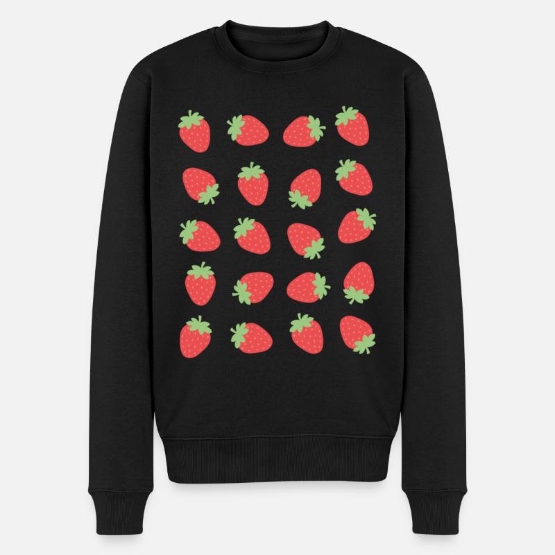 Erdbeere Beeren Frucht Muster - Männer Premium Bio Pullover - Schwarz