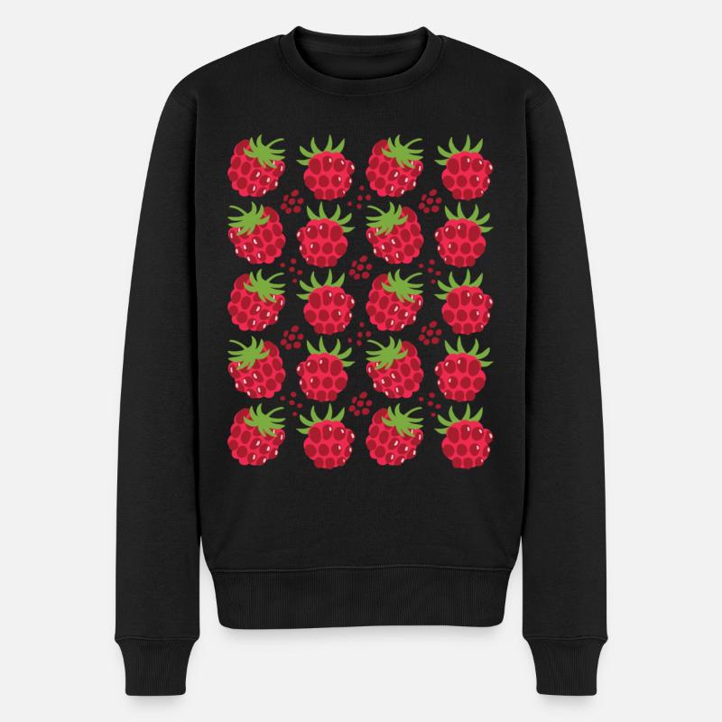 Raspberry Berries Fruit Pattern - Men's Premium Organic Jumper - black
