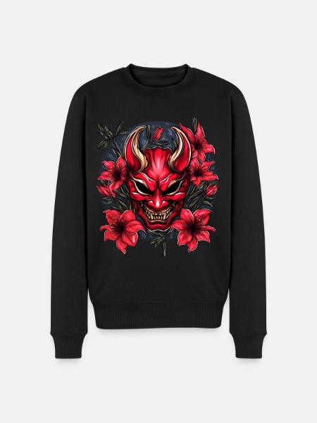 Hannya Rote Lilie - Männer Premium Bio Pullover - Schwarz