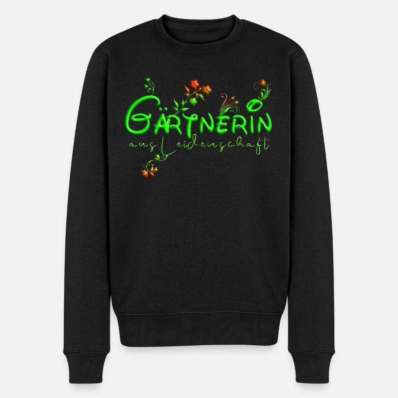 Gärtnerin mit Blumen - Männer Premium Bio Pullover - Schwarz