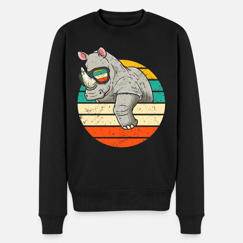 Rhinozeros Mit Sonnenbrille Rhino - Männer Premium Bio Pullover - Schwarz