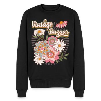 70er Jahre Blumen, Flower Power Design 1970 - Männer Premium Bio Pullover - Schwarz - Vorne - Nico (187cm)