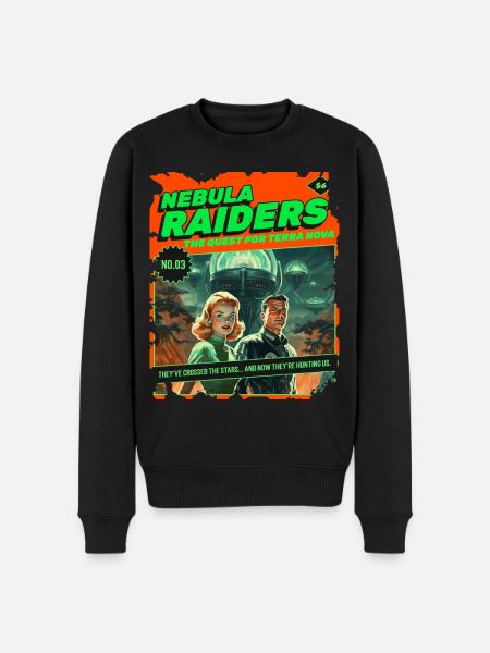 Nebula Raiders, 50-luku, 1950-luvun sarjakuva, avaruus - Premium luomulaatuinen miesten collegepusero - musta