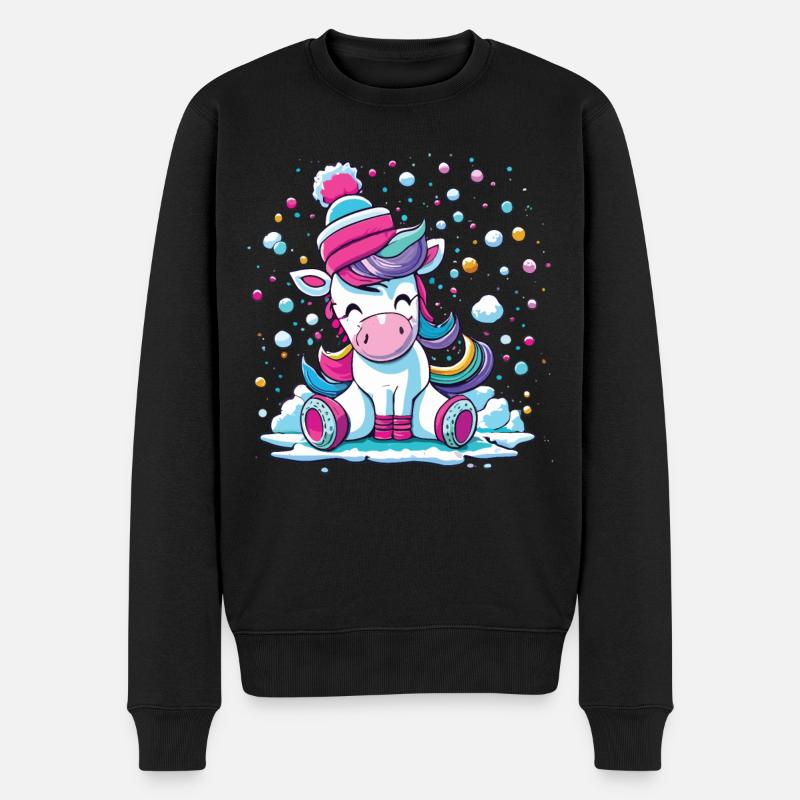 Frosty Unicorn - Magische Weihnachten im Schnee - Männer Premium Bio Pullover - Schwarz