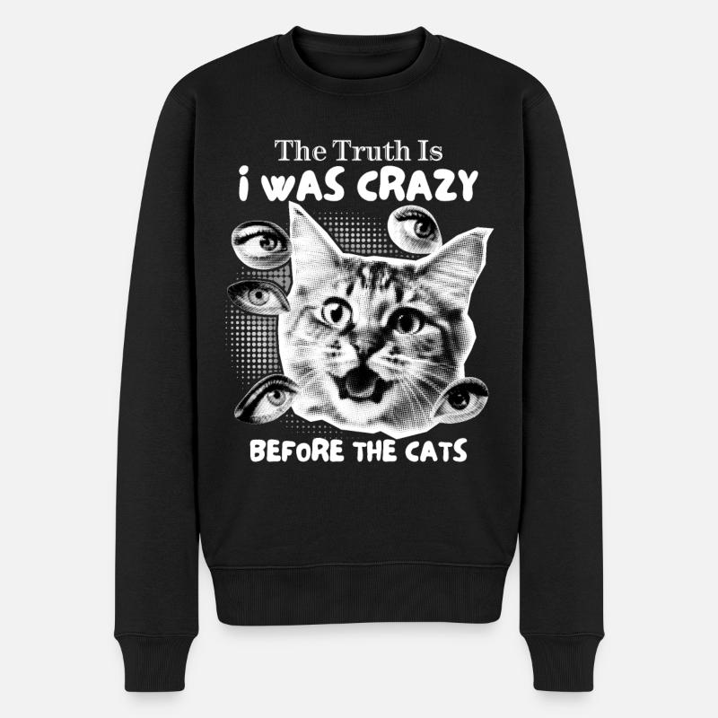 Verrückte Katze, Collage, lustiger Katzen Spruch - Männer Premium Bio Pullover - Schwarz