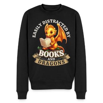 Easily Distracted By Books And Dragons: Drachen - Männer Premium Bio Pullover - Schwarz - Vorne - Nico (187cm)