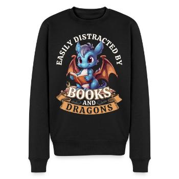 Easily Distracted By Books And Dragons: Drachen - Männer Premium Bio Pullover - Schwarz - Vorne - Nico (187cm)