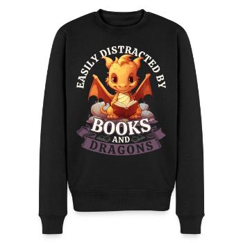 Easily Distracted By Books And Dragons: Drachen - Männer Premium Bio Pullover - Schwarz - Vorne - Nico (187cm)
