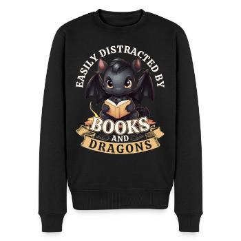 Easily Distracted By Books And Dragons: Drachen - Männer Premium Bio Pullover - Schwarz - Vorne - Nico (187cm)