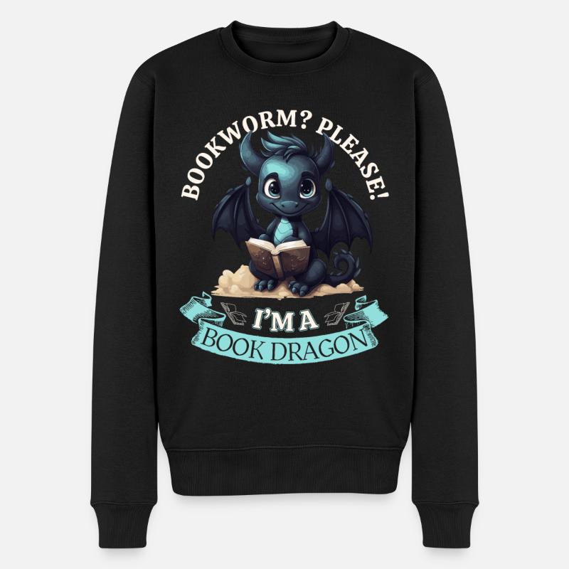 Bücherwurm: "Bookworm? Please! I'm A Book Dragon" - Männer Premium Bio Pullover - Schwarz