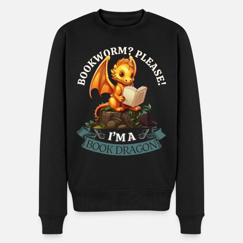 Bücherwurm: "Bookworm? Please! I'm A Book Dragon" - Männer Premium Bio Pullover - Schwarz