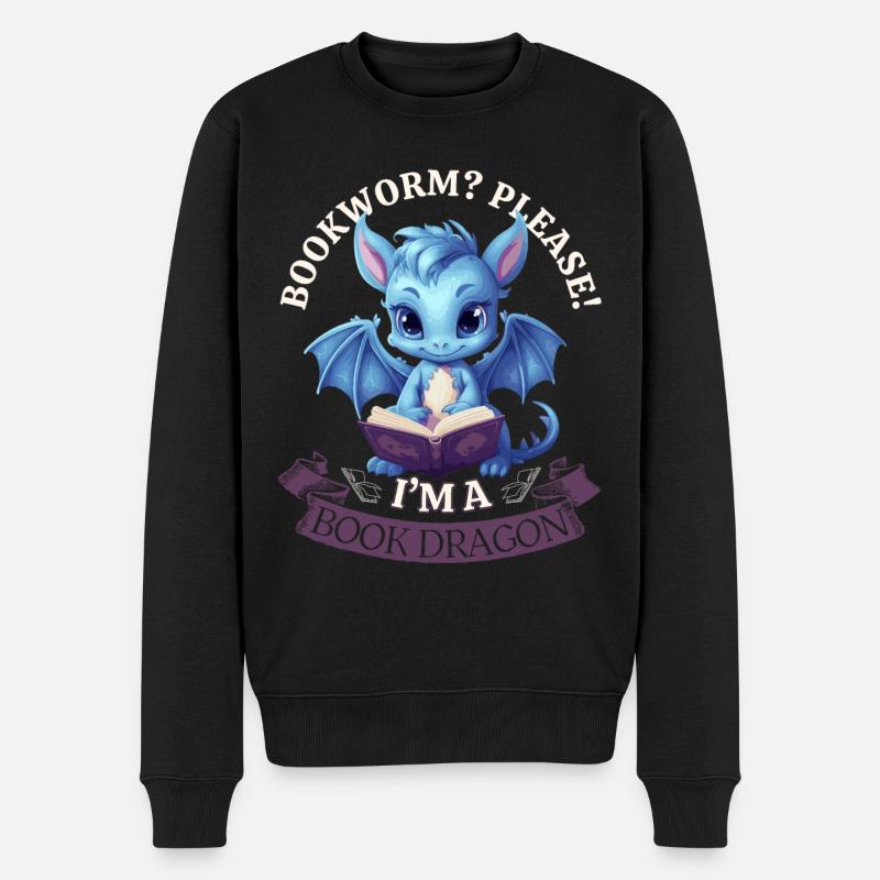 Bücherwurm: "Bookworm? Please! I'm A Book Dragon" - Männer Premium Bio Pullover - Schwarz