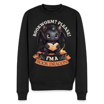 Bücherwurm: "Bookworm? Please! I'm A Book Dragon" - Männer Premium Bio Pullover - Schwarz - Vorne - Nico (187cm)