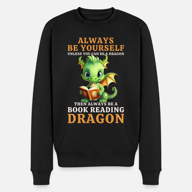 "Always Be Yourself" - Bücher lesen Grüner Drachen - Männer Premium Bio Pullover - Schwarz