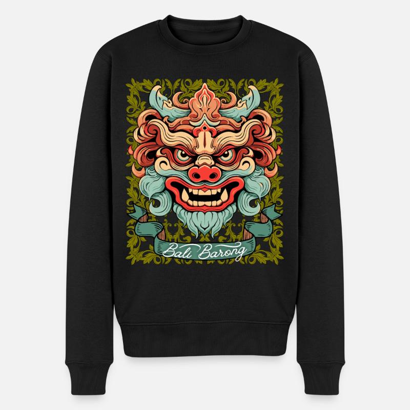 Asien Maske, Indonesische Barong Gottheit, Bali - Männer Premium Bio Pullover - Schwarz
