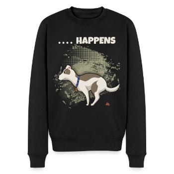 Shit happens Spruch, lustiger Hund im Comic Stil - Männer Premium Bio Pullover - Schwarz - Vorne - Nico (187cm)