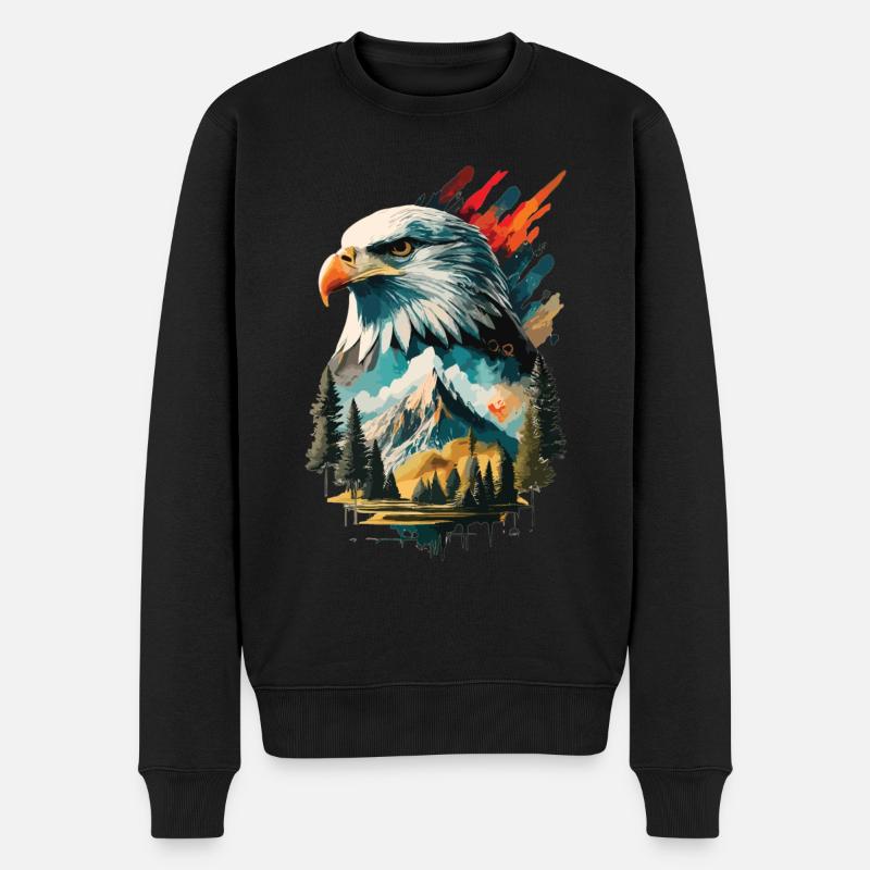 La liberté du ciel : les aigles et le paysage de montagne - Pull Premium bio Homme - noir