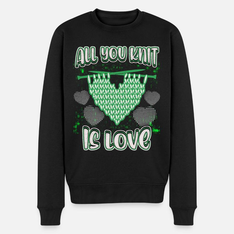 Stricken lustiger Spruch Stricknadeln, Strick-Herz - Männer Premium Bio Pullover - Schwarz