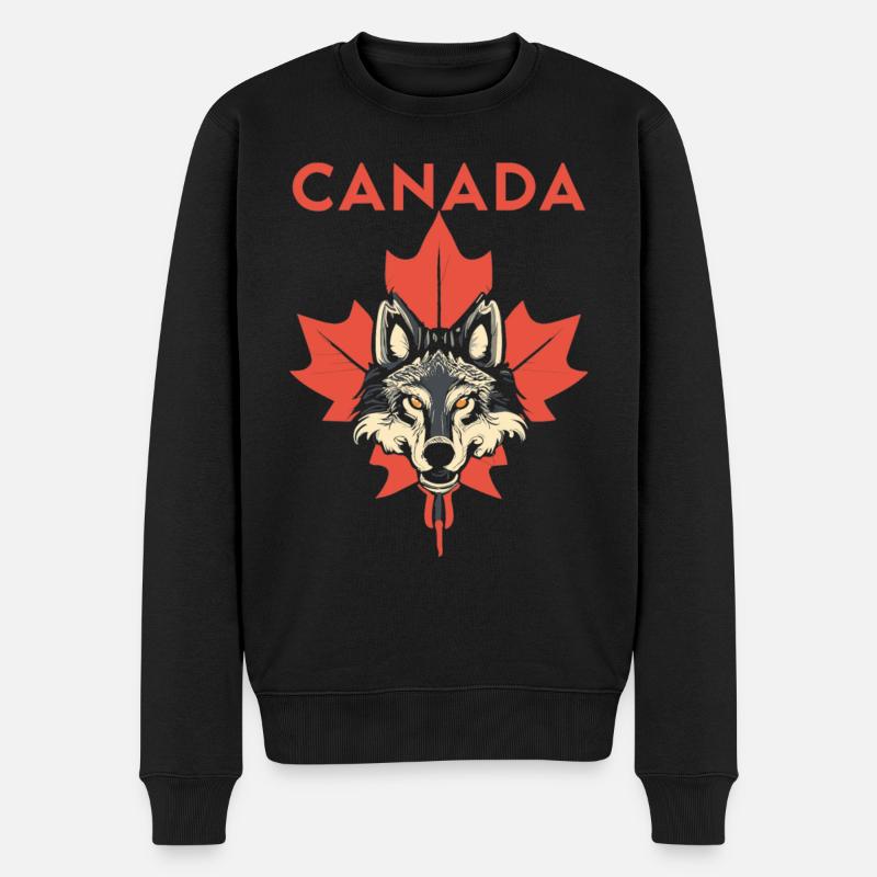 Canada Wolf Maple Leaf - Men's Premium Organic Jumper - black
