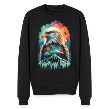 Adler und Berglandschaft im Einklang - Männer Premium Bio Pullover - Schwarz - Vorne - Nico (187cm)