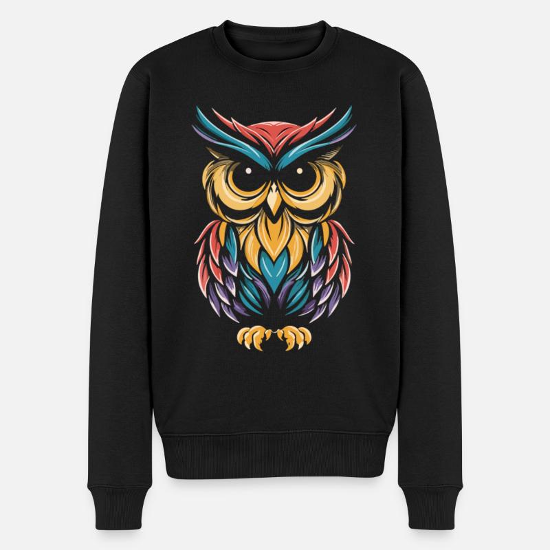 bunte Eule im Comic-Stil - Männer Premium Bio Pullover - Schwarz