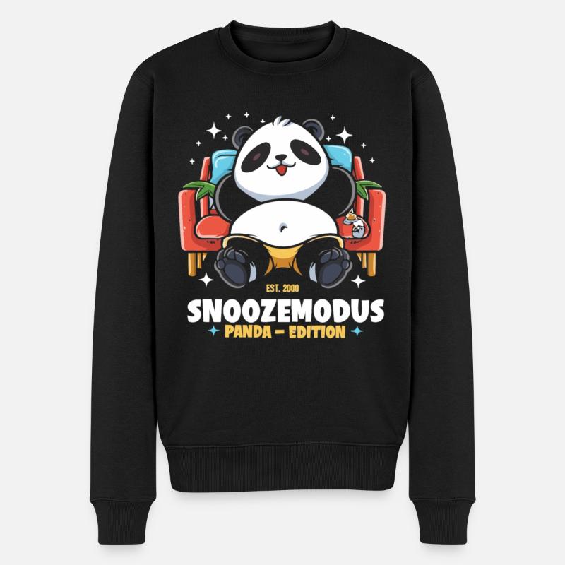 Panda-Faulenzerparadies - Männer Premium Bio Pullover - Schwarz