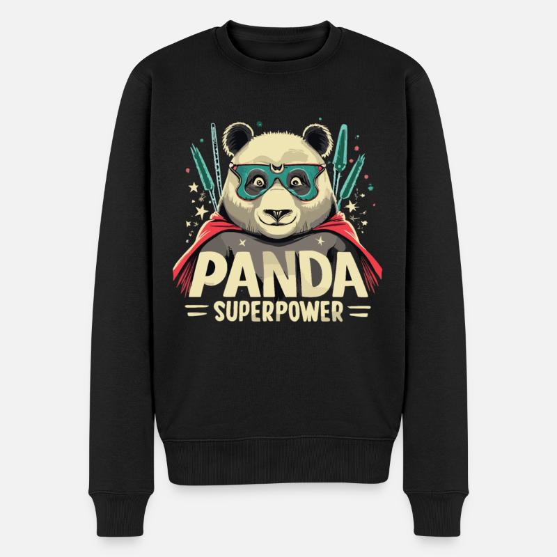 Panda Superheld - Männer Premium Bio Pullover - Schwarz
