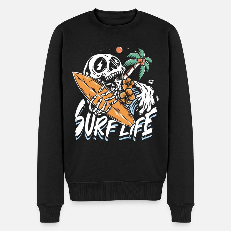 Surfen Leben | Sun & Chill Beach Totenkopf - Männer Premium Bio Pullover - Schwarz