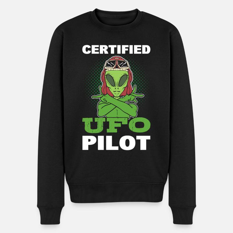 Certified UFO Pilot UFO Alien Hunter - Männer Premium Bio Pullover - Schwarz