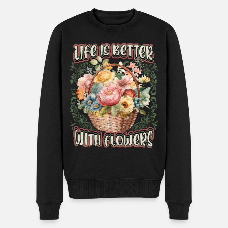 Vintage Blumenkorb, Viktorianische Retro Blumen - Männer Premium Bio Pullover - Schwarz
