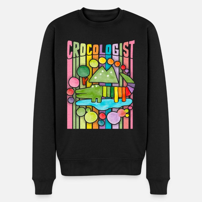Lustiger Krokodil Spruch, Crocologist Regenbogen - Männer Premium Bio Pullover - Schwarz