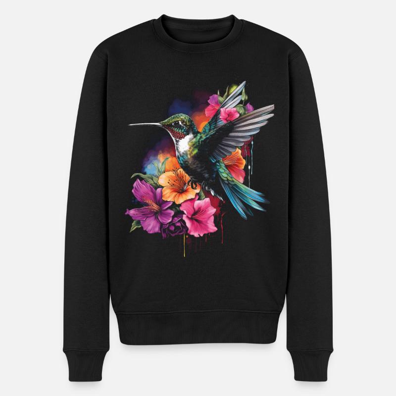Colibri oiseau Floral oeuvre - Pull Premium bio Homme - noir