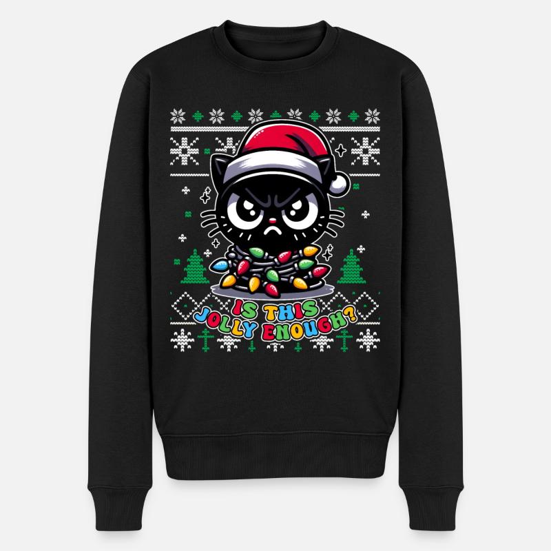 Is this Jolly enough? Katze Pajamas Ugly Funny - Männer Premium Bio Pullover - Schwarz