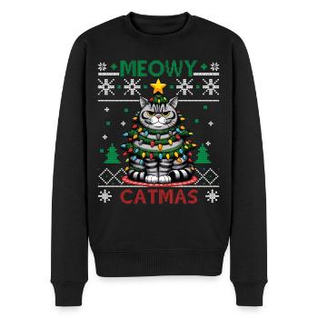 Meowy Catmas - Katze Pajamas PJ Ugly Funny Xmas - Männer Premium Bio Pullover - Schwarz - Vorne - Nico (187cm)