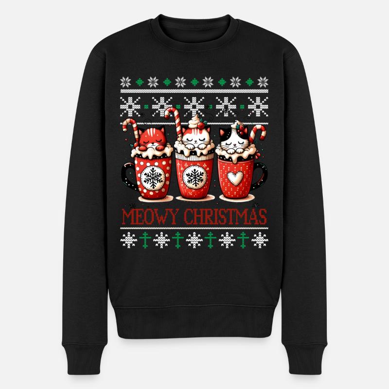 Meowy Christmas - Katze Pajamas PJ Ugly Funny Xmas - Männer Premium Bio Pullover - Schwarz