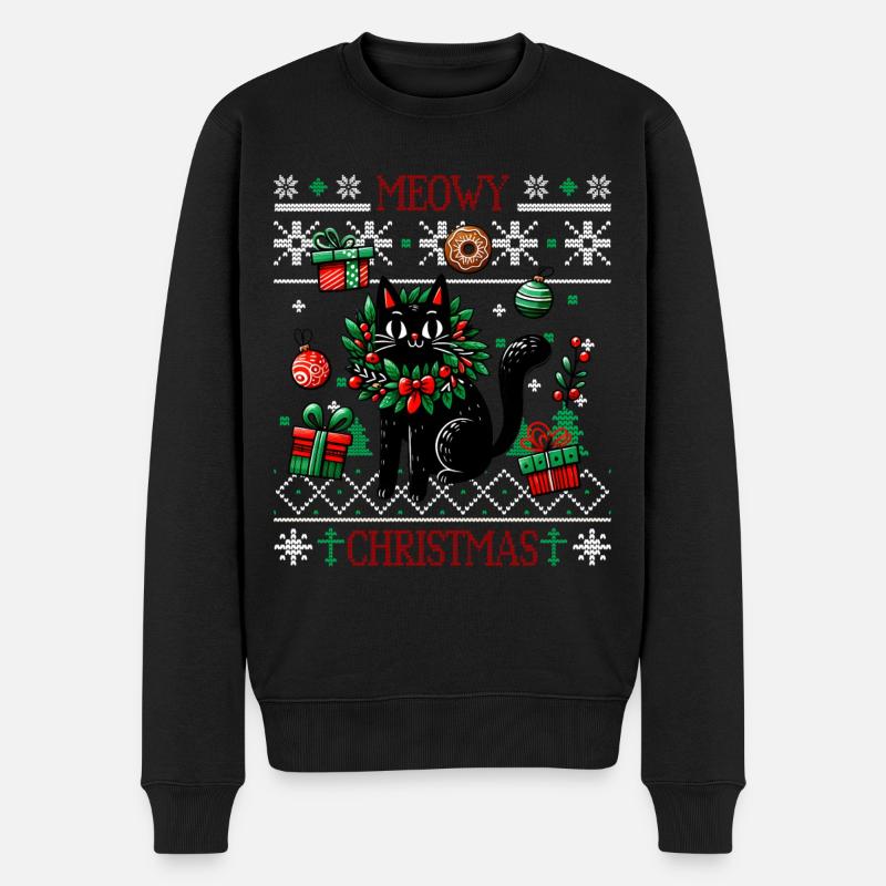 Meowy Christmas - Katze Pajamas PJ Ugly Funny Xmas - Männer Premium Bio Pullover - Schwarz