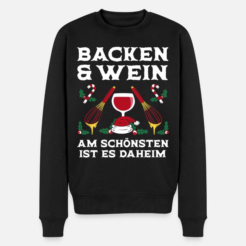 Weihnachten Backen Und Wein Daheim - Männer Premium Bio Pullover - Schwarz