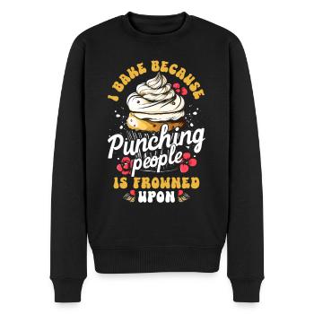 Ich backe, weil es verpönt ist, Leute zu schlagen - Männer Premium Bio Pullover - Schwarz - Vorne - Nico (187cm)